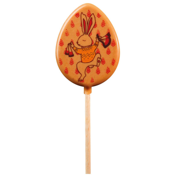 Sucettes en chocolat blanc caramélisé 'Lapins musiciens'