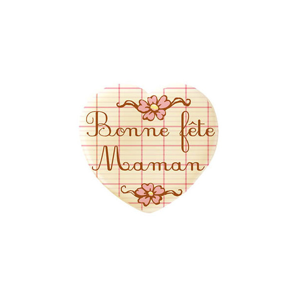 Coeurs en chocolat blanc 'Bonne fête Maman fleurs'
