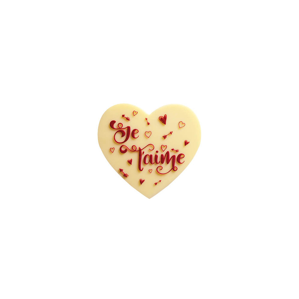 Coeurs en chocolat blanc avec relief 'Je t'aime'