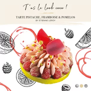 Pistachio, raspberry and pomelo tart